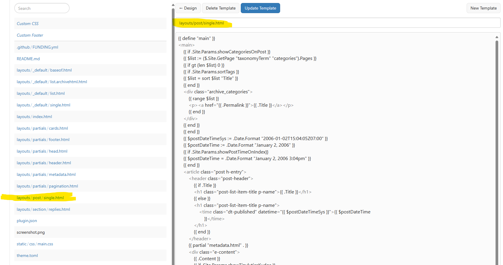 Auto-generated description: A code editor interface displays a script or template involving JSON data and variables, with highlighted text areas.